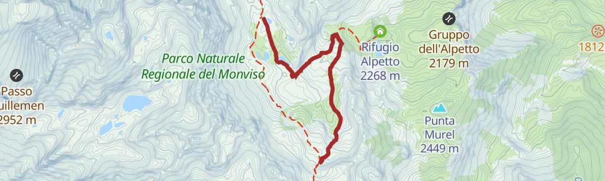 Route map: Giro del Monviso: Tappa 4B Bivio CNAV07-CNAV30 presso Passo Gallarino
